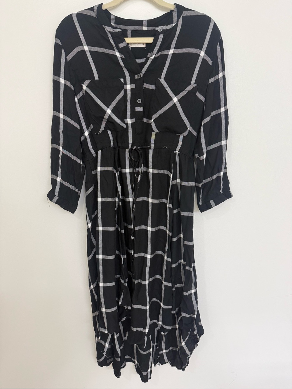 Altar'd State Black and White Windowpane Midi Shirt Dress Size Small
